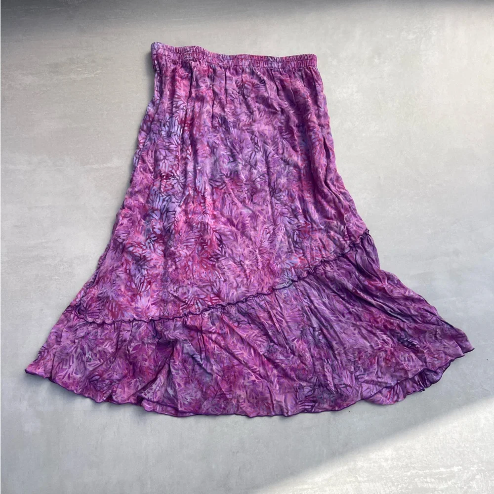 Purple Tie Dye Batik Ruffle Midi Skirt - Picture 2 of 4